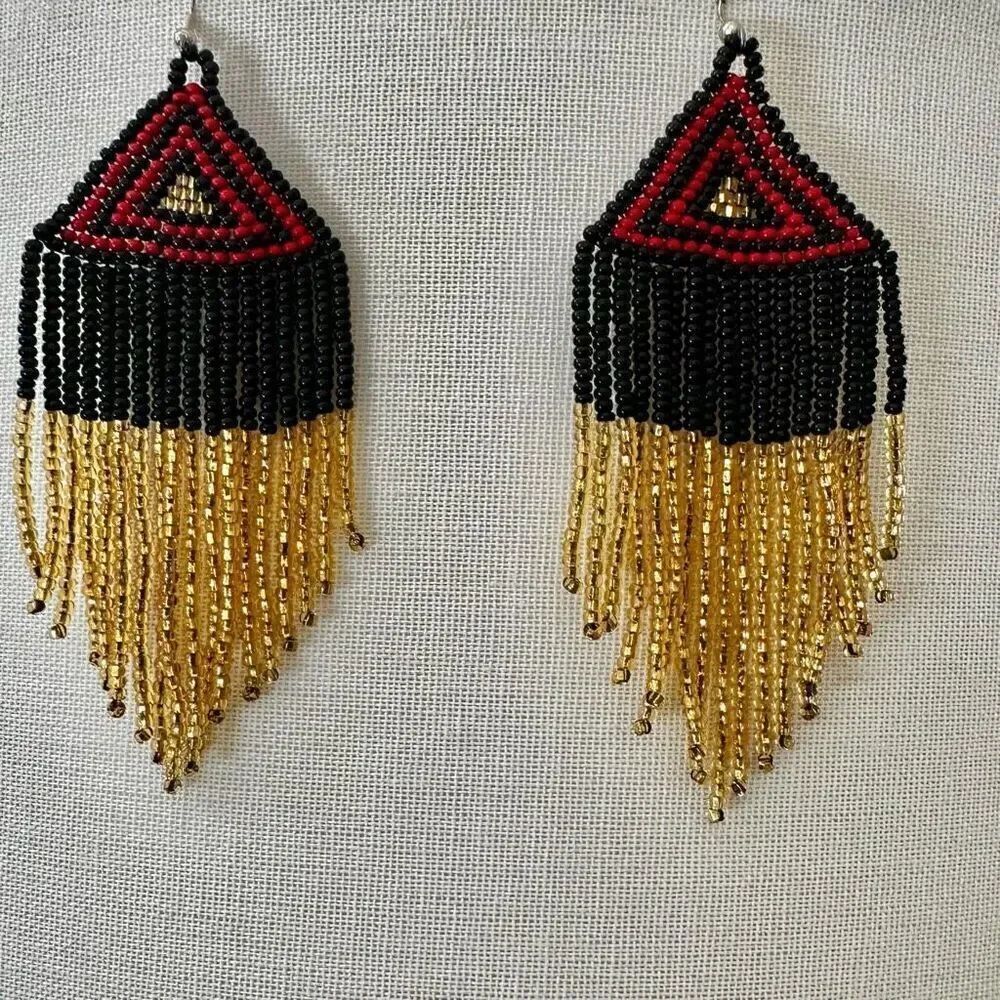 MEXICAN BEADED EARRINGS - ABORIGINAL FLAG COLORS